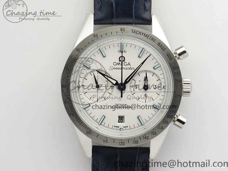 0808 Unique Speedmaster ’57 Co-Axial OMF 1:1 Best Edition White Dial Blue Markers A9300 (Free Leather Strap) 8132